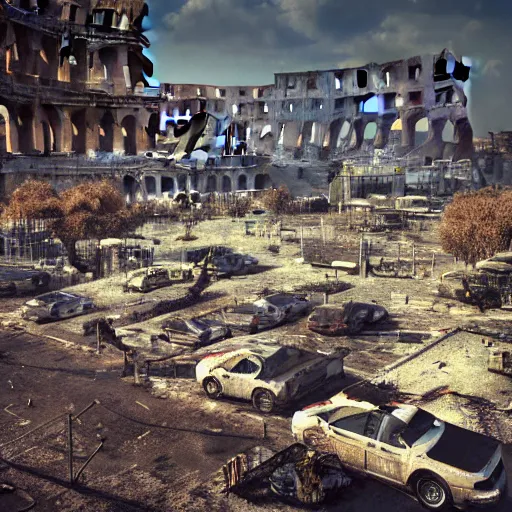 Prompt: post apocalyptic Rome,ultra wide, octane render, cinematic, hyper realistic,