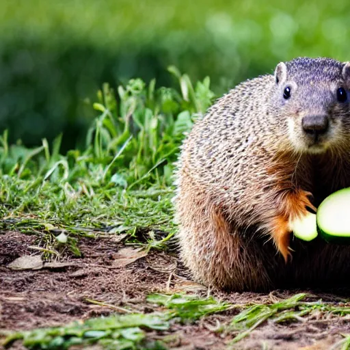 Prompt: groundhog eating a zucchini