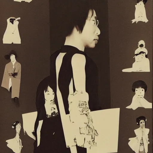 Image similar to takashi mizutani, collage, portrait, by toshiko okanoue