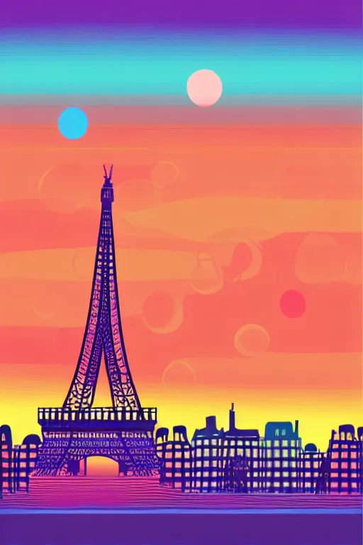 Image similar to minimalist boho style art of colorful paris at sunrise, illustration, vector art