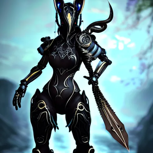 Image similar to highly detailed exquisite fanart, of a beautiful female warframe, but as an anthropomorphic robot dragon, matte black metal armor, close-up shot, a katana-like sword on her hip, epic cinematic shot, professional digital art, high end digital art, singular, realistic, captura, DeviantArt, artstation, Furaffinity, 8k HD render