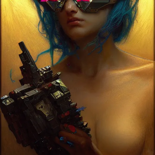 Image similar to portrait of a cubehead. shadowrun furaffiniy cyberpunk fantasy highly detailed painting by gaston bussiere craig mullins jc leyendecker gustav klimt artgerm greg rutkowski john berkey, bergey, craig mullins, ruan jia, raymond swanland, jeremy mann, tom lovell, alex malveda