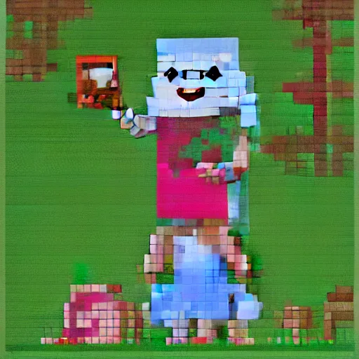 Prompt: mother pixel art in minecraft, realistic mother