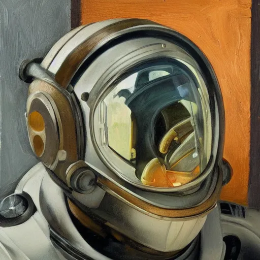 Prompt: high quality high detail painting by lucian freud, hd, portrait of scifi pilot