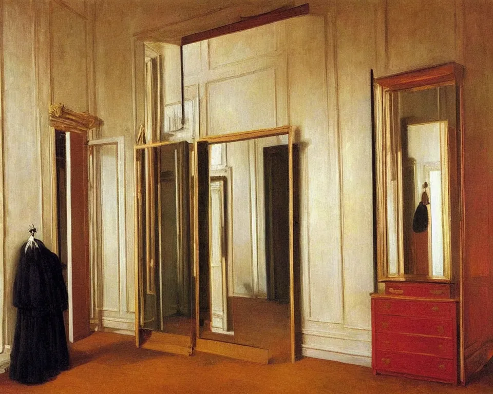 Image similar to achingly beautiful painting of a sophisticated, well - decorated closet by rene magritte, monet, and turner.