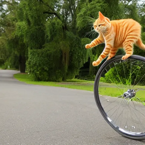 Image similar to orange tabby cat riding a unicycle