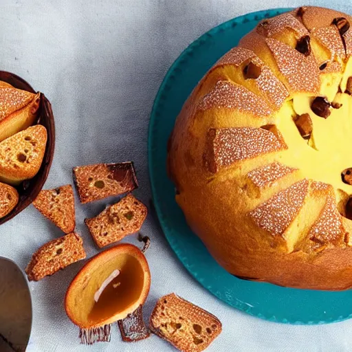 Image similar to A panettone with caramel clusters instead of orange peel