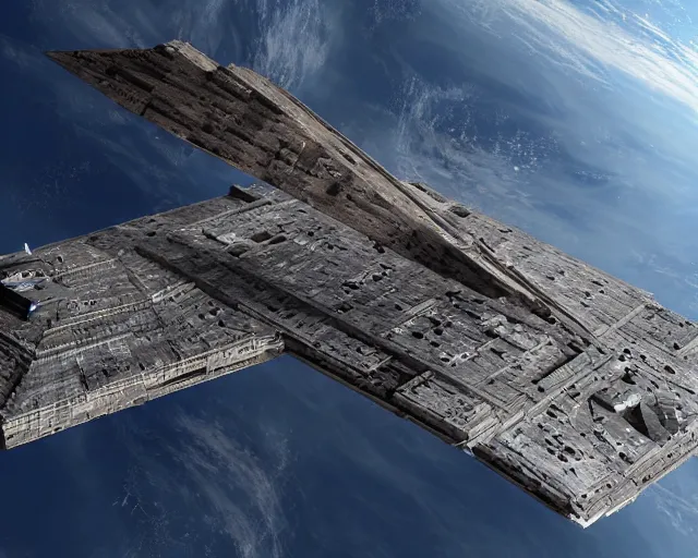 Prompt: an imperial star destroyer in earth orbit, by cameldeath
