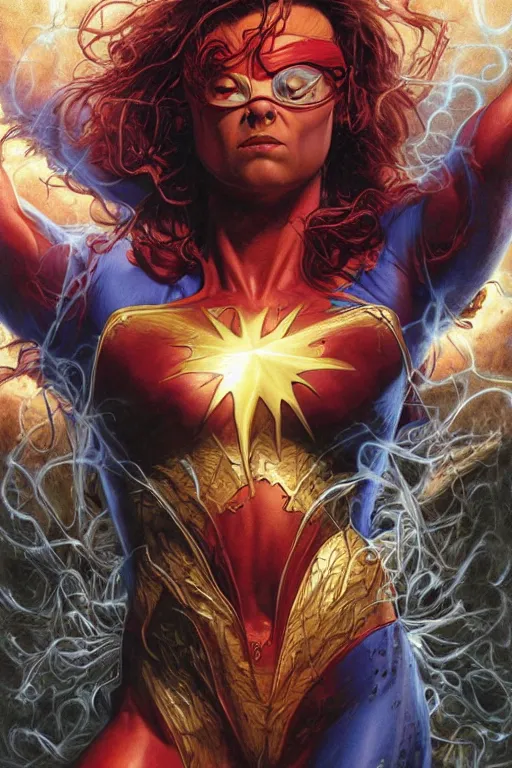 Image similar to a superhero called the flare. art by tomasz alen kopera and glenn fabry and alex ross.