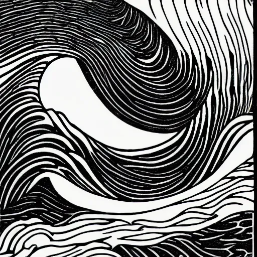 Prompt: line drawing of a crashing ocean wave, thin long fine lines, ultra detailed, woodblock print, 8k