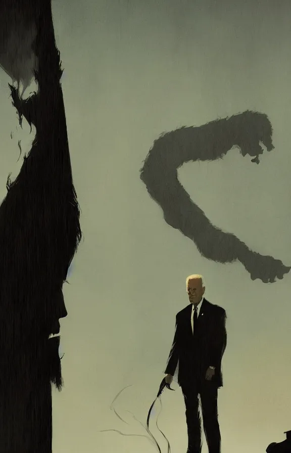 Image similar to Joe Biden casts a long shadow, by Greg Rutkowski and Dave McKean,