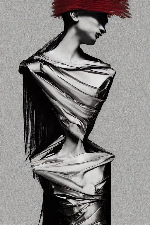 Image similar to photograph of a woman in a haute couture sculptural outfit by alexander mcqueen, cg society contest winner, vorticism, feminine, volumetric soft lighting