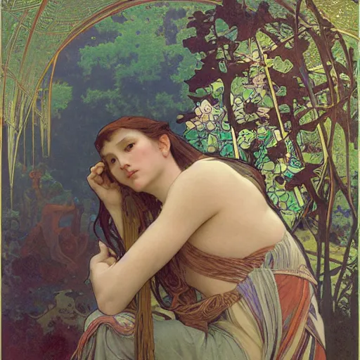 Prompt: Person in a beautiful scenic environment by Alphonse Mucha,Bayard Wu,Beksinski ,Dan Mumford,Dan Witz,Gerhard Richter,greg rutkowski,lisa frank,Noah Bradley,Richard Meier,Ross Tran,salvador dali,salvator rosa,Takato Yamamoto,Tarkovsky, and William Adolphe-Bouguereau