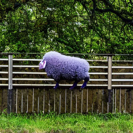 Prompt: Electric Sheep, leaping over a fence.