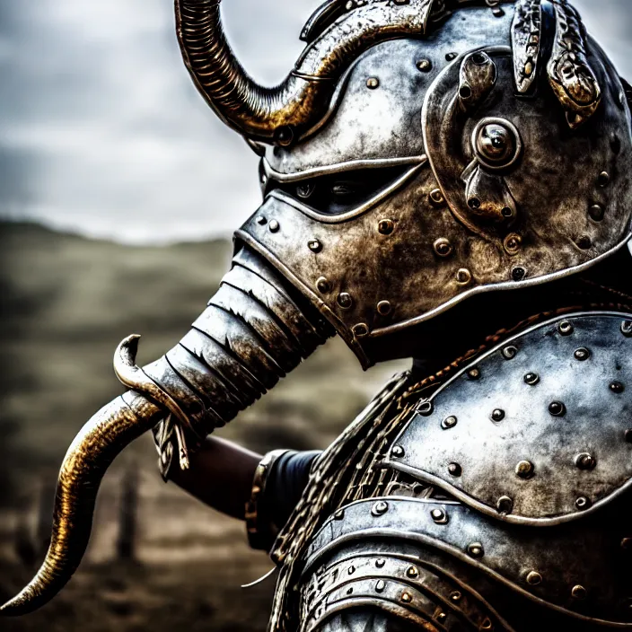 Prompt: photo of a warrior with metal elephant themed armour, highly detailed, 4 k, hdr, smooth, sharp focus, high resolution, award - winning photo