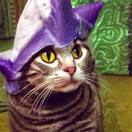 Image similar to cat with fantasy wizard hat