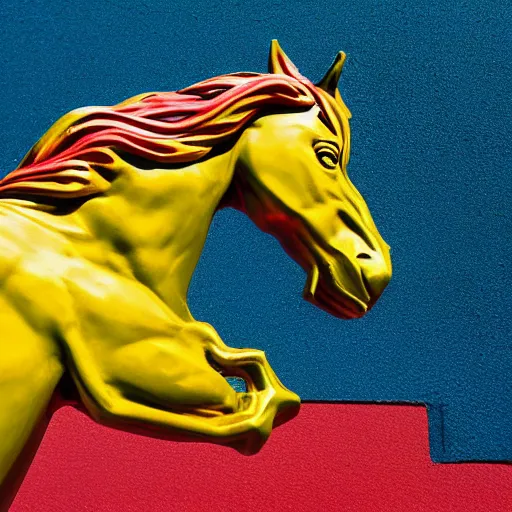 Image similar to horse head statue , gradient from red to yellow background