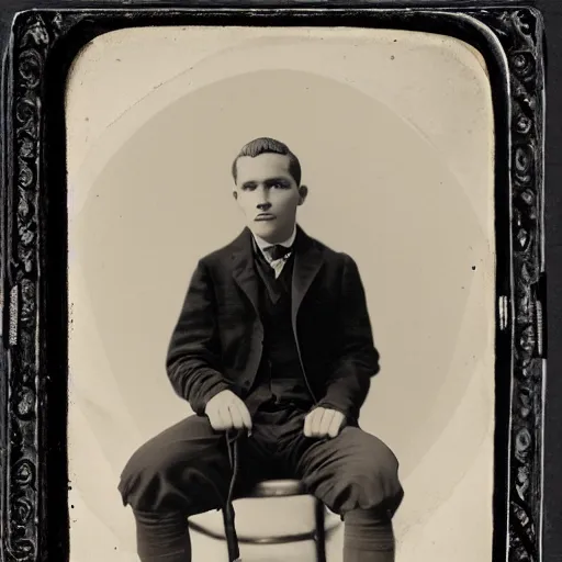 Image similar to a black and white photo of a young man, a character portrait by henry justice ford, tumblr, 1 9 2 0 s, studio portrait, tintype photograph