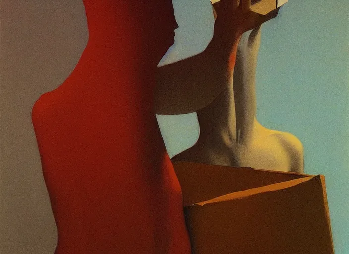 Image similar to woman with a paper bag over the head Edward Hopper and James Gilleard, Zdzislaw Beksinski, highly detailed