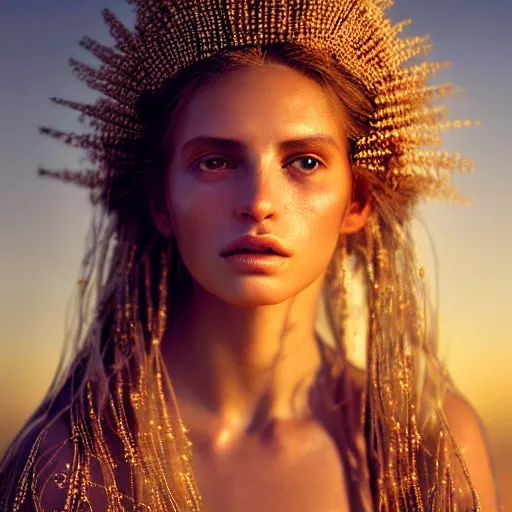 Image similar to photographic portrait of a stunningly beautiful sardinian priestess female in soft dreamy light at sunset, contemporary fashion shoot, by edward robert hughes, annie leibovitz and steve mccurry, david lazar, jimmy nelsson, breathtaking, 8 k resolution, extremely detailed, beautiful, establishing shot, artistic, hyperrealistic, beautiful face, octane render