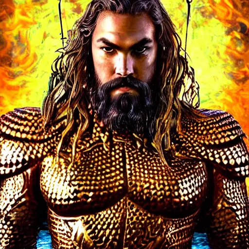 Prompt: intricate five star portrait of aquaman wearing his burning man festival costume, oil on canvas, hdr, high detail, photo realistic, hyperrealism, matte finish, high contrast, 3 d depth, centered, steampunk, tasteful colors, enhanced light effect, enhanced eye detail, artstationhd