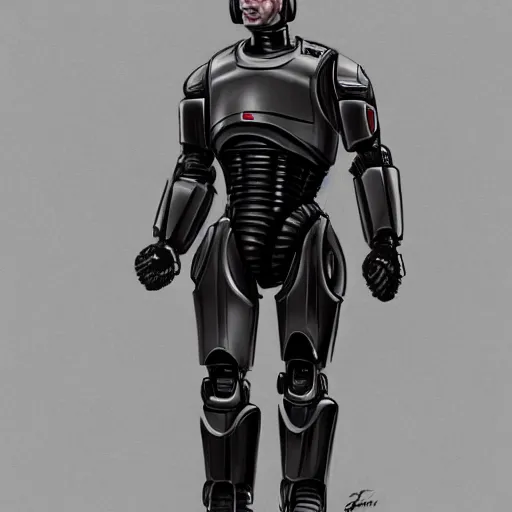 Image similar to character concept art of RoboCop with the face and hair of George Washington, realistic, digital art, trending on artstation