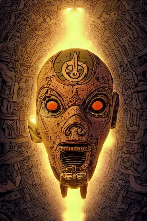 Image similar to tribal vodoo mask eye radiating a glowing aura global illumination ray tracing hdr fanart arstation by ian pesty and katarzyna da „ bek - chmiel that looks like it is from borderlands and by feng zhu and loish and laurie greasley, victo ngai, andreas rocha, john harris wooly hair cut feather stone