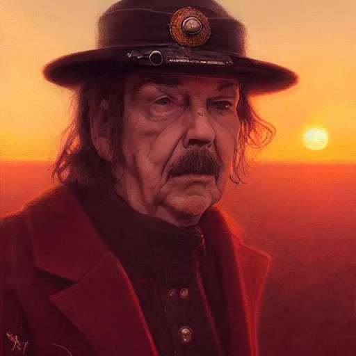 Image similar to portrait of captain beefheart, sunset, gorgeous view, depth, painted by seb mckinnon, high detail, digital art, painted by greg rutkowski, trending on artstation