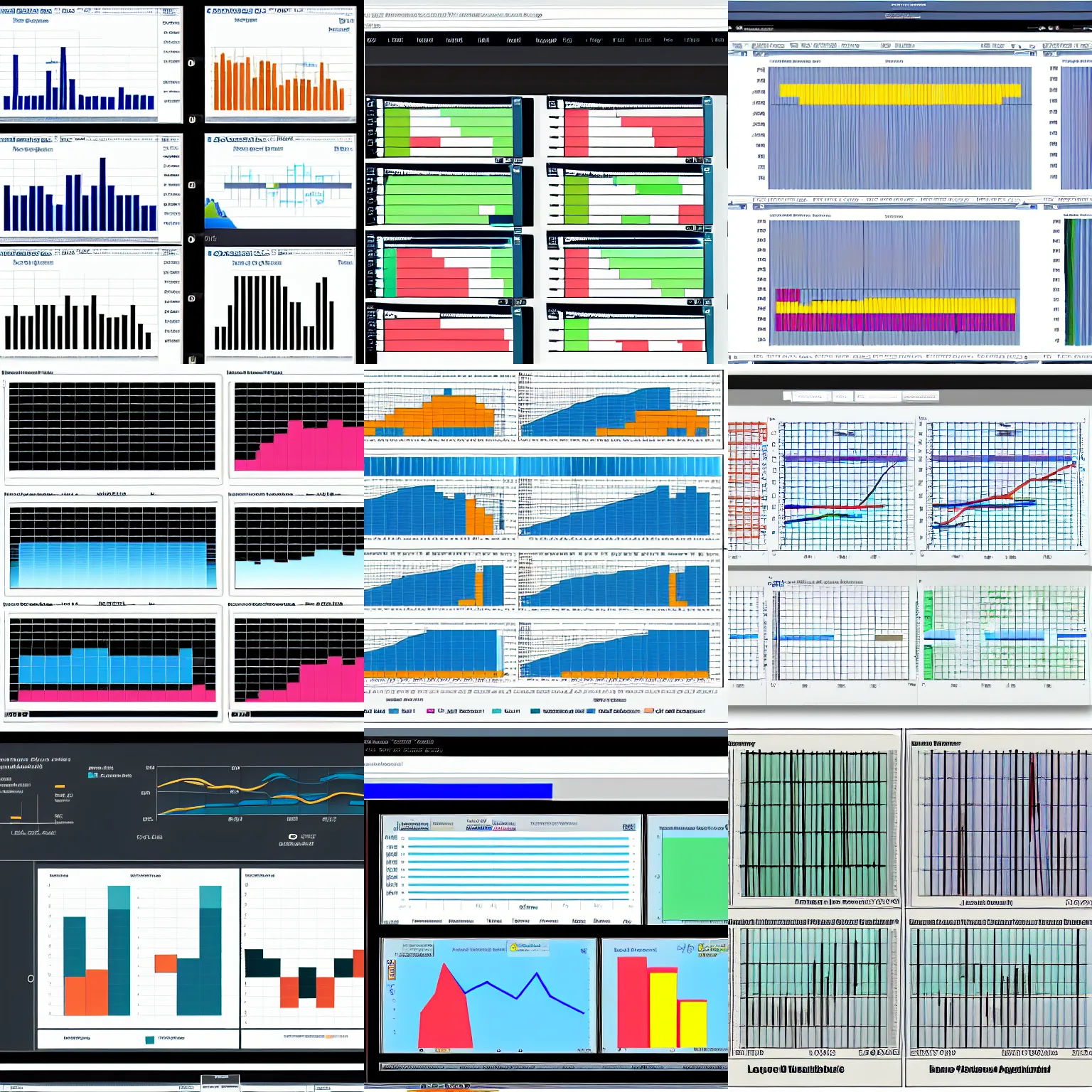 Prompt: dashboard with multiple time series chart and bar plots, by metzinger, jean