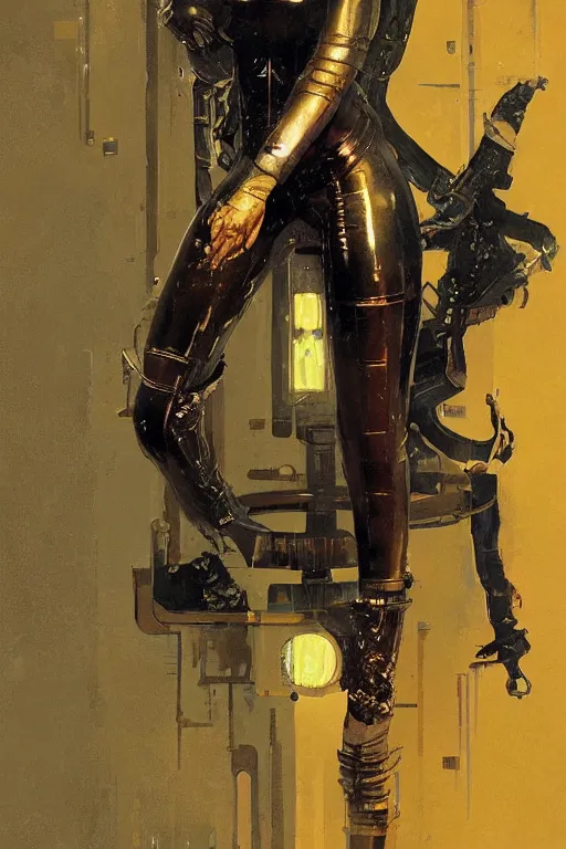 Image similar to pulp scifi fantasy illustration full body portrait of elegant woman wearing leather and metal spacesuit, by norman rockwell, jack kirby, bergey, craig mullins, ruan jia, jeremy mann, tom lovell, 5 0 s, astounding stories, fantasy