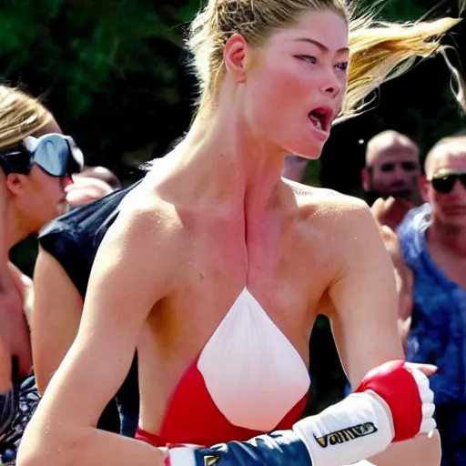 Prompt: Buddha punching doutzen kroes