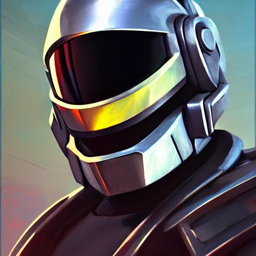 Image similar to greg manchess portrait painting of armored daft punk as overwatch character, medium shot, asymmetrical, profile picture, organic painting, sunny day, matte painting, bold shapes, hard edges, street art, trending on artstation, by huang guangjian and gil elvgren and sachin teng