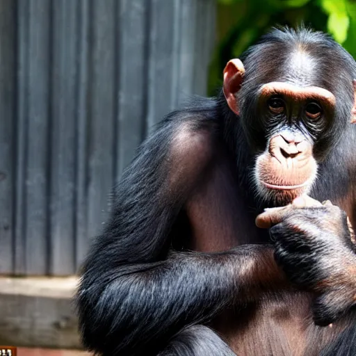 Prompt: A chimpanzee in a vintage military jacket holding a pair of scissors, he has a very good haircut