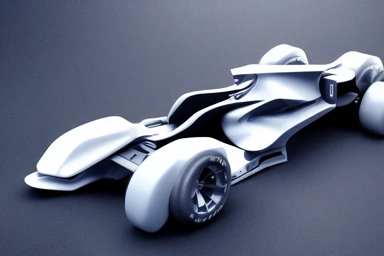 Image similar to f 1 car, futuristic, cybernetic, metal, white blue grey, octane render, studio light,