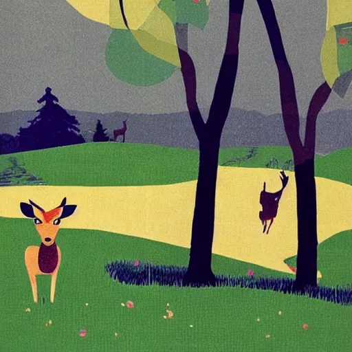 Image similar to deer playing guitar in the style of tatsuro kiuchi