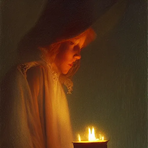 Prompt: pale ghost girl, by mikko lagerstedt, by gaston bussiere, by jean deville, candlelight