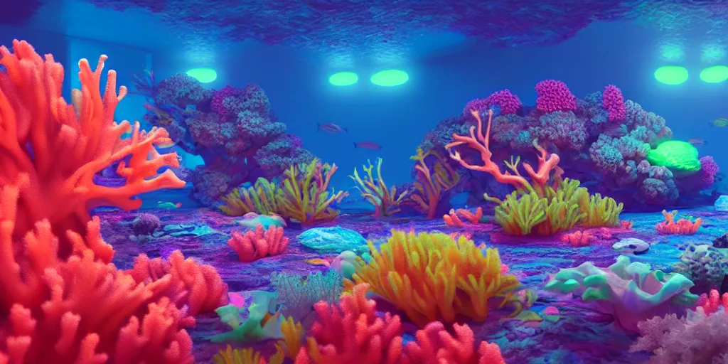 Image similar to majestic neon glowing coral reef, masterpiece painting by fabian jimenez and Jonathan solter, hyper realism, octane render