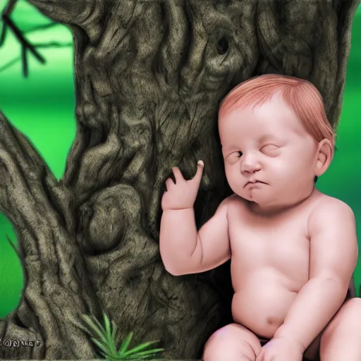 Image similar to baby on a tree, photorealistic, detailed