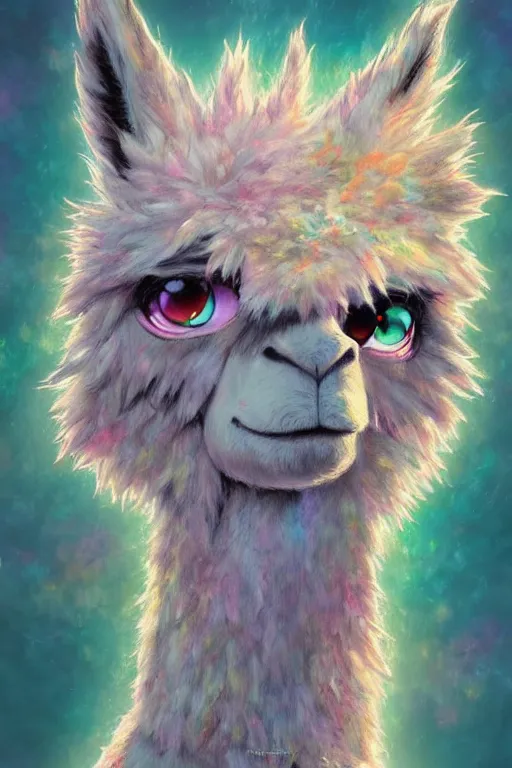 Image similar to Highly detailed anime mixed with pastel impasto, wild fluffy llama portrait, artstation funhouse, studio Ghibli, Makoto Shinkai,