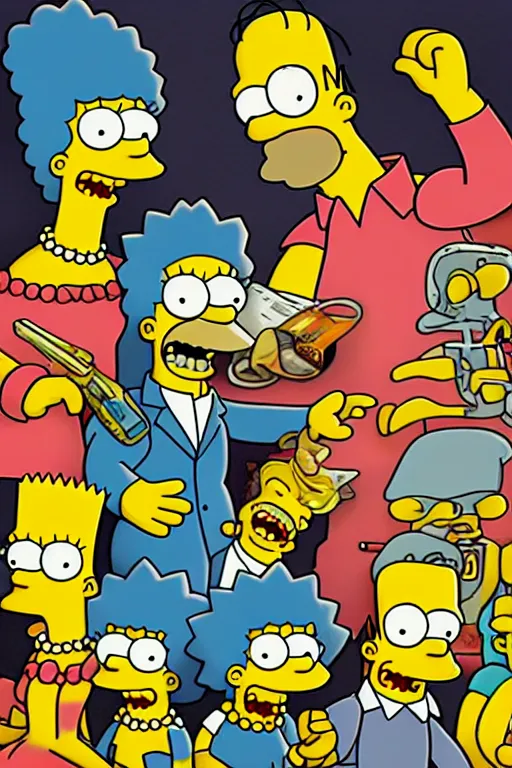 Prompt: the Simpsons, digital artwork, impressive quality, film directed by Christopher Nolan