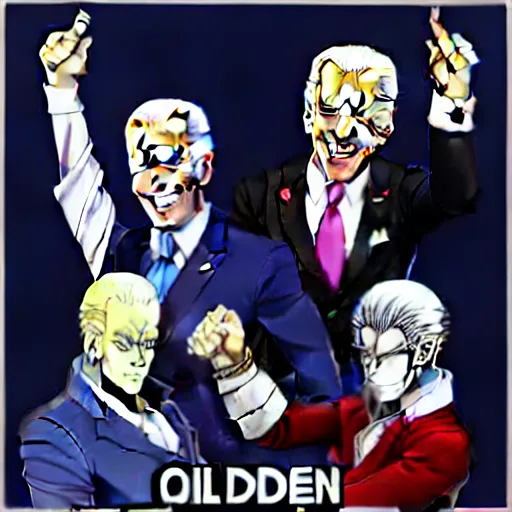 Image similar to Joe Biden in the style of JoJo's Bizarre Adventure, trending on artstation