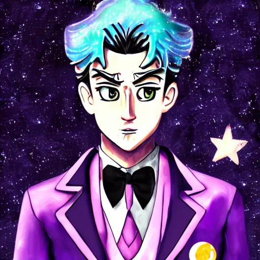 Prompt: yoshikage kira in a sailor moon outfit, digital painting, portrait, bokeh, moon in the background