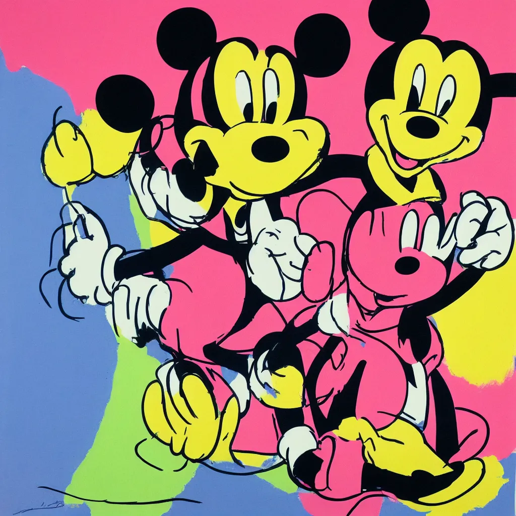 Image similar to individual silk screen portrait of mickey mouse by andy warhol