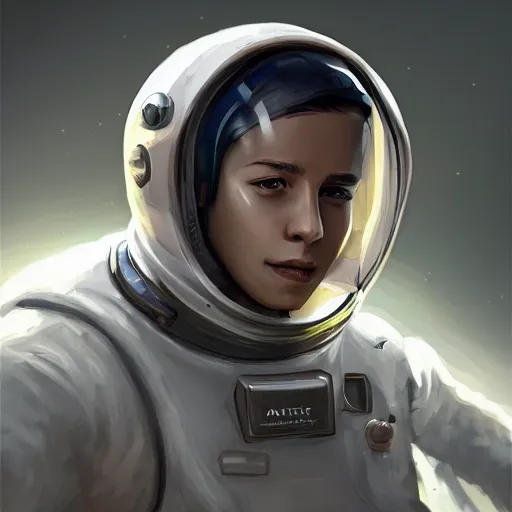 Prompt: a portrait of a male teenager wearing a space suit, D&D, sci-fi, elegant, hopeful, muscular, highly detailed, digital painting, artstation, concept art, smooth, sharp focus, illustration