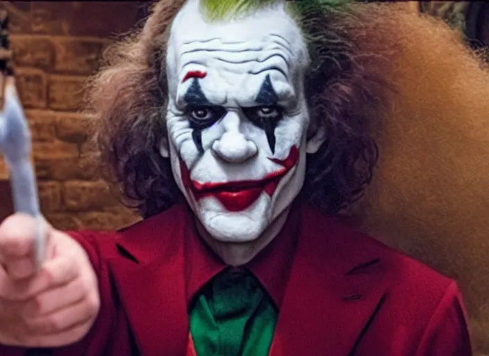 Image similar to film still of Bob Ross as Joke in the new Joker movie, 4k