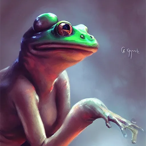 Prompt: hyper realistic caricature of a derpy froggy cute girl by greg rutkowski