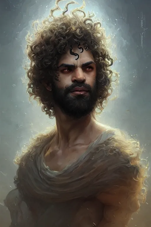 Prompt: a curly - haired persian guy god of the cognition, highly detailed, d & d, fantasy, highly detailed, digital painting, trending on artstation, concept art, sharp focus, illustration, art by artgerm and greg rutkowski and magali villeneuve