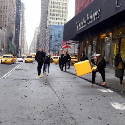 Prompt: disgusting cheese found on a new york side walk