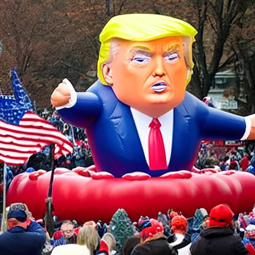 Image similar to an inflatable donald trump balloon at the macy's day thanksgiving parade, hyperreal - w 1 0 2 4