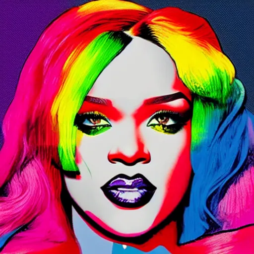 Image similar to rainbow rihanna. pop art